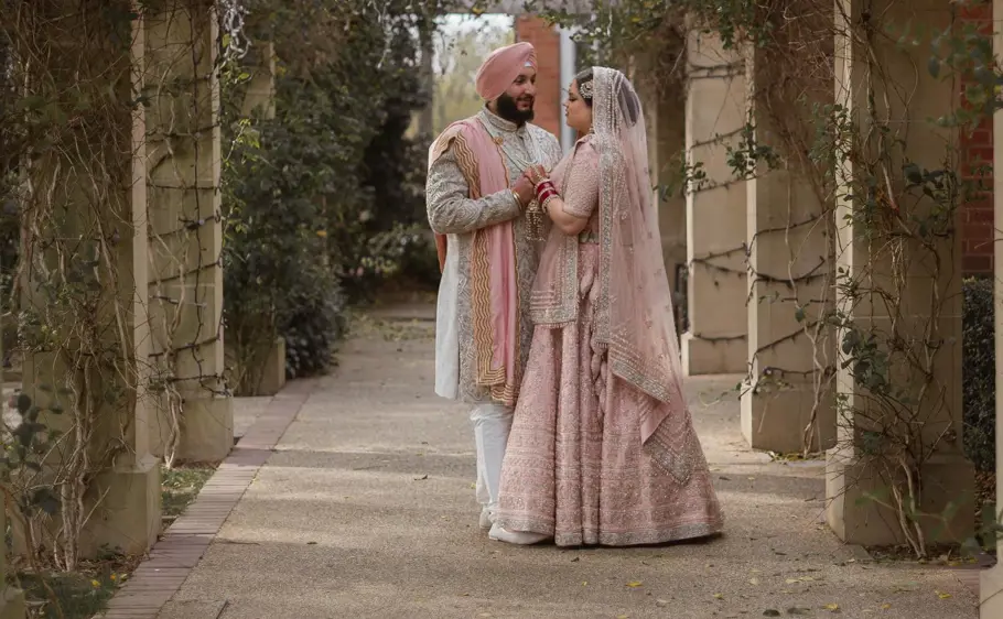Indian wedding photographer Birmingham capturing romantic outdoor portraits at The Belfry
