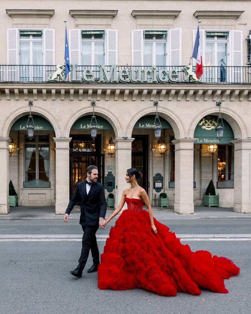 Candid couple Paris elopement photography walking through Paris streets