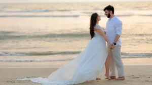 Photo of happy couple at pre-wedding shoot in Goa taken by Goa Wedding Photographer Wedding Diaries by OMP