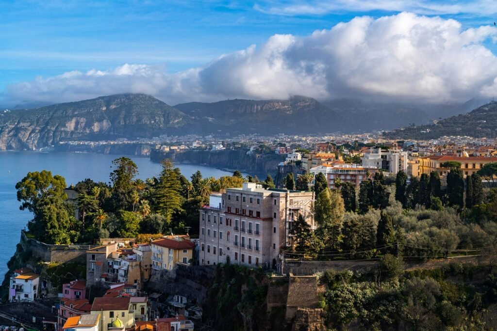 Panoramic view of Sorrento coastline and cliffs, showcasing best weeding venues in Sorrento, Italy.