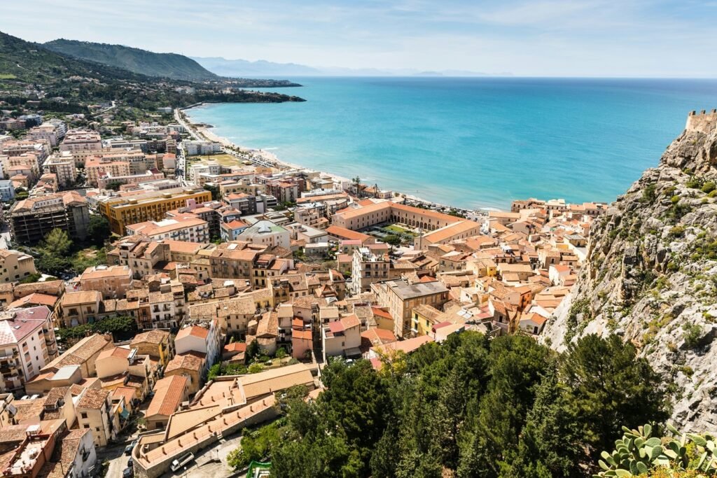Cefalù old town and beach along the northern coast of Sicily.