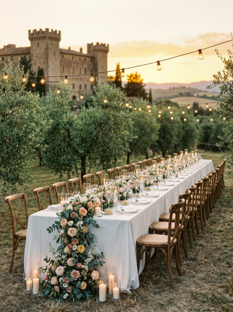 Luxury Outdoor Wedding Reception in Italy showcasing the external beauty of wedding venues in Milan, Italy