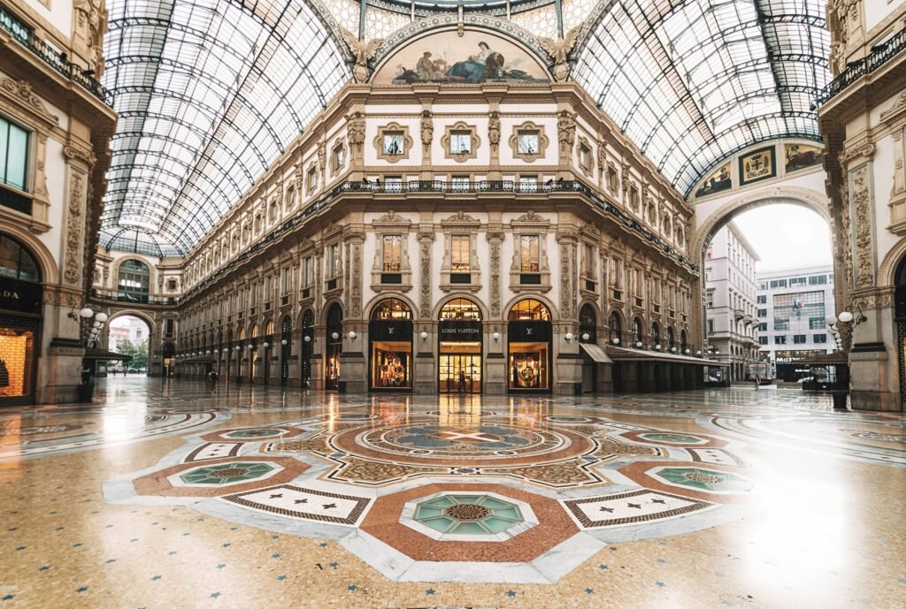 Galleria Vittorio Emanuele Milan Italy luxury architecture glass dome interior: wedding venues in Milan Italy