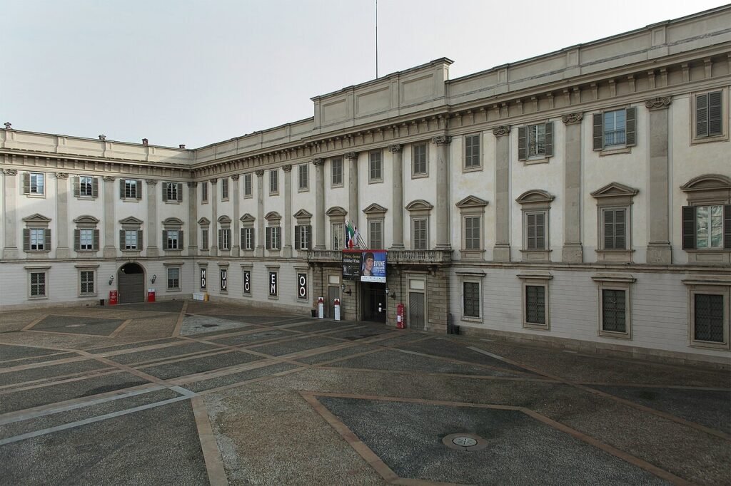 Palazzo Reale courtyard in Milan Italy used as a historic wedding venue. It is one of the most historic wedding venues in Milan, Italy