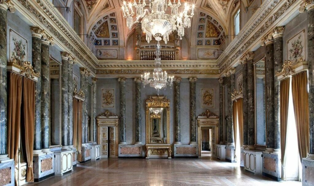 Wedding venue in Milan, Italy Palazzo Serbelloni luxury ballroom interior.