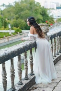 destination wedding in portugal: Pic of a bride standing in a wedding dress